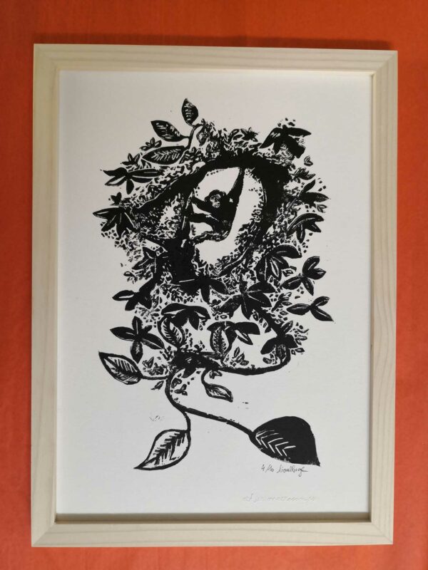 linogravure Un singe en hiver